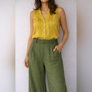 Nanette Lepore Mustard Yellow Sleeveless Pintuck Blouse M Boho Chic Career Top